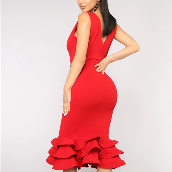 Fashion Nova Red Ruffle Dress Valentines Day dress - Picture 3 of 7